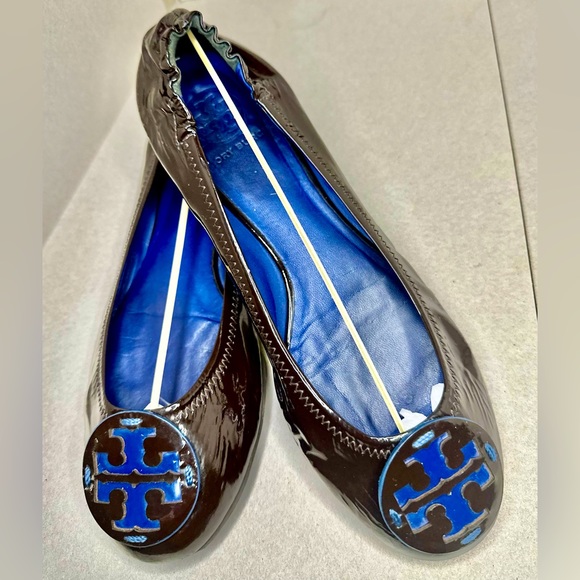 Tory Burch Minnie Travel Flats. Size 8 Brown and Blue - Picture 2 of 7